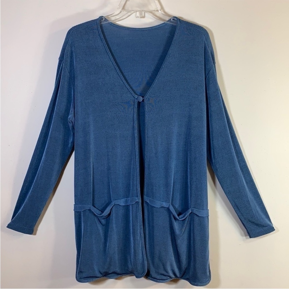 Flax Medium One Button Front Oversized Soft Jersey Knit Tunic Top.
